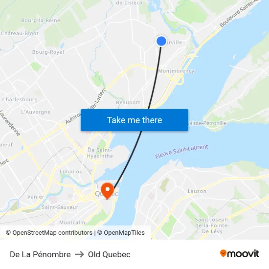 De La Pénombre to Old Quebec map