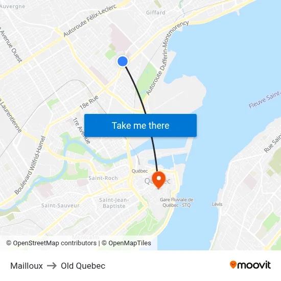 Mailloux to Old Quebec map