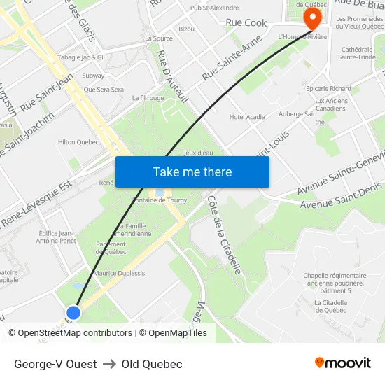 George-V Ouest to Old Quebec map