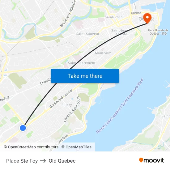 Place Ste-Foy to Old Quebec map