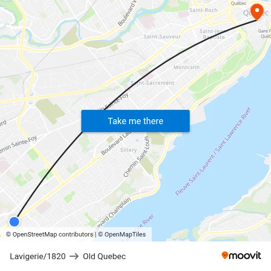 Lavigerie/1820 to Old Quebec map