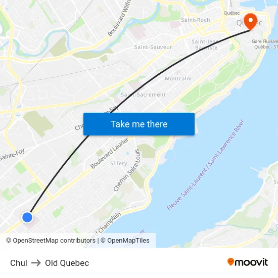 Chul to Old Quebec map
