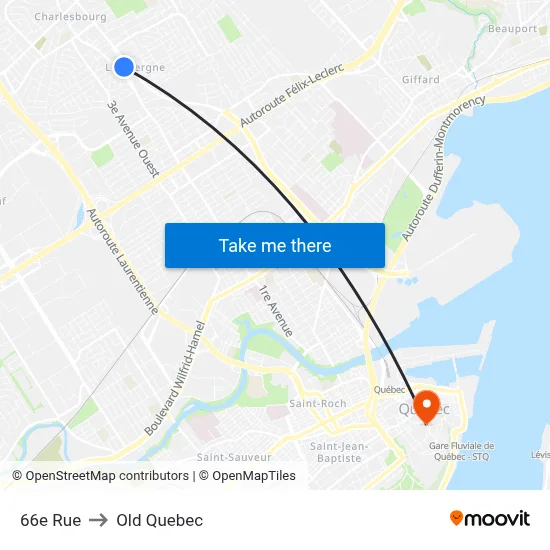 66e Rue to Old Quebec map