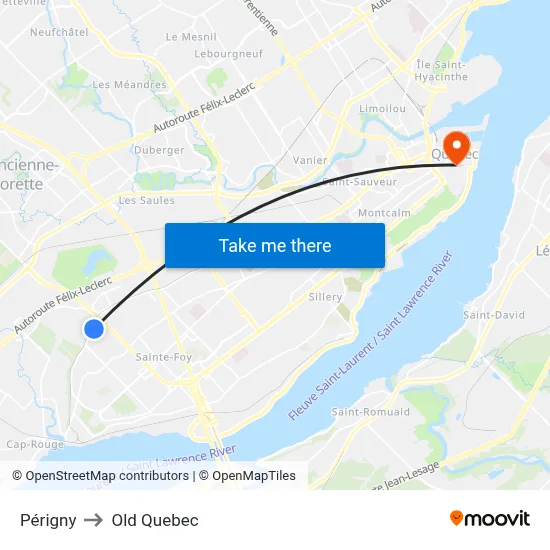 Périgny to Old Quebec map