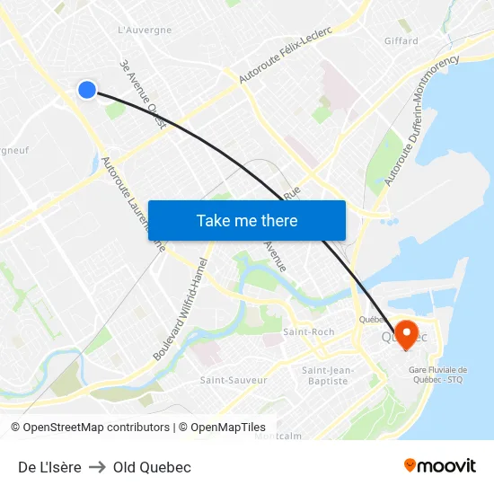 De L'Isère to Old Quebec map