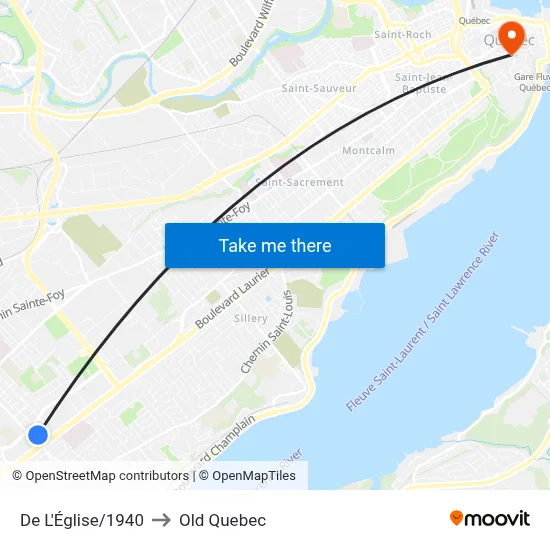 De L'Église/1940 to Old Quebec map