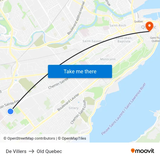 De Villers to Old Quebec map
