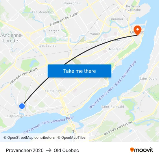 Provancher/2020 to Old Quebec map