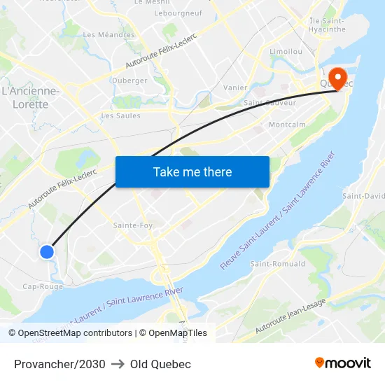 Provancher/2030 to Old Quebec map