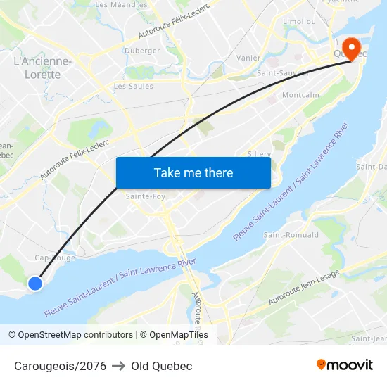Carougeois/2076 to Old Quebec map