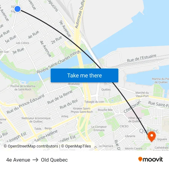 4e Avenue to Old Quebec map