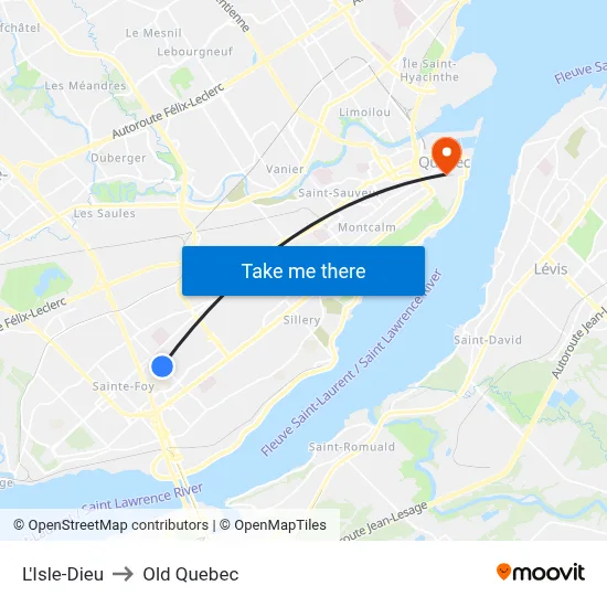 L'Isle-Dieu to Old Quebec map