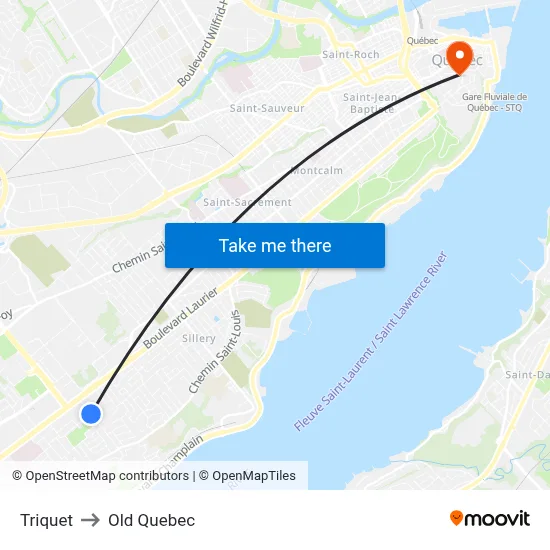 Triquet to Old Quebec map