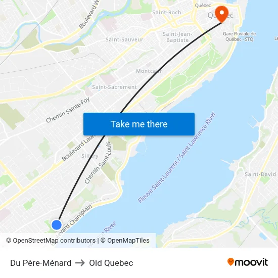 Du Père-Ménard to Old Quebec map
