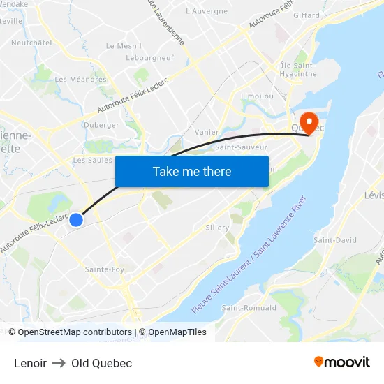 Lenoir to Old Quebec map