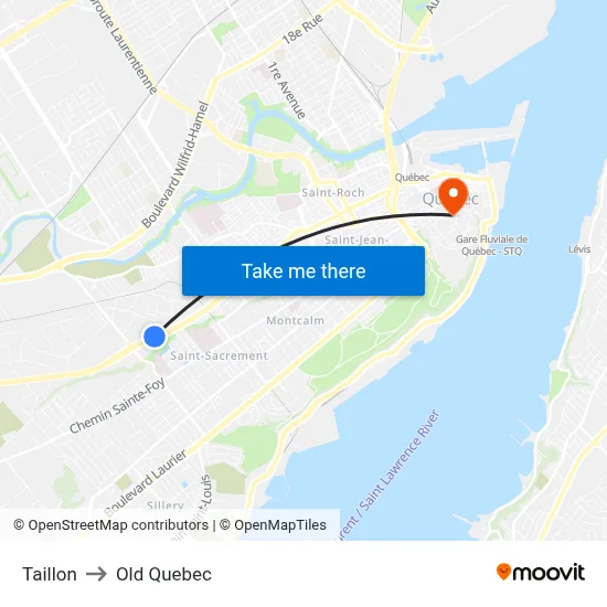 Taillon to Old Quebec map
