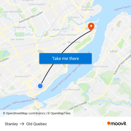Stanley to Old Quebec map