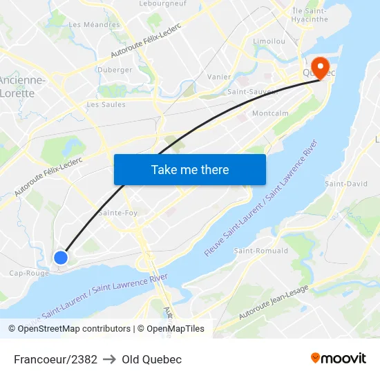 Francoeur/2382 to Old Quebec map
