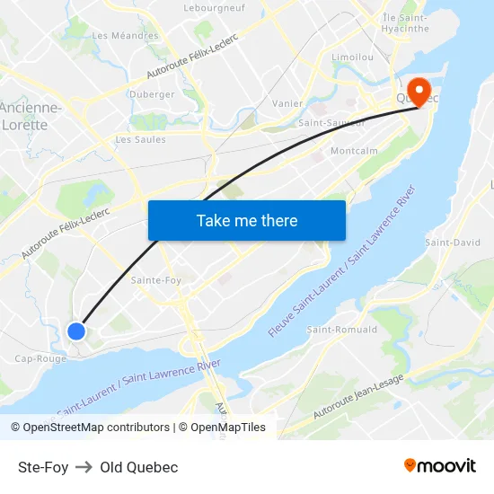 Ste-Foy to Old Quebec map