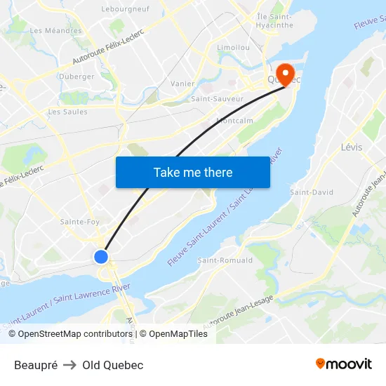 Beaupré to Old Quebec map