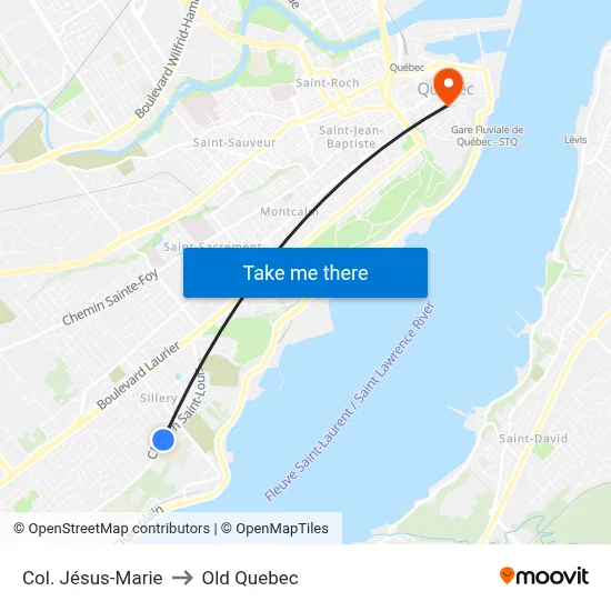 Col. Jésus-Marie to Old Quebec map