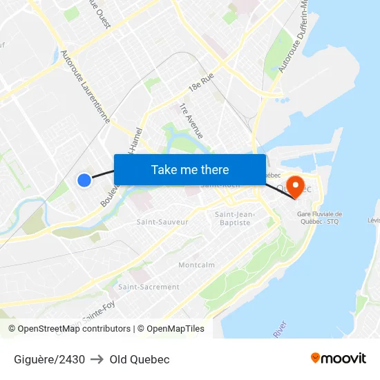 Giguère/2430 to Old Quebec map