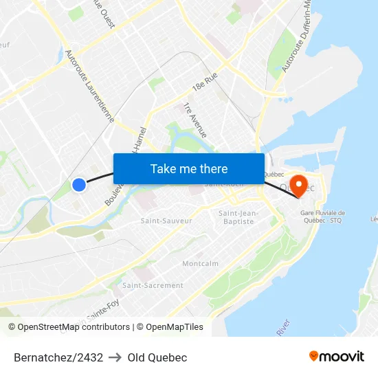 Bernatchez/2432 to Old Quebec map