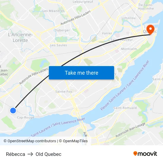 Rébecca to Old Quebec map