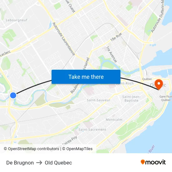 De Brugnon to Old Quebec map