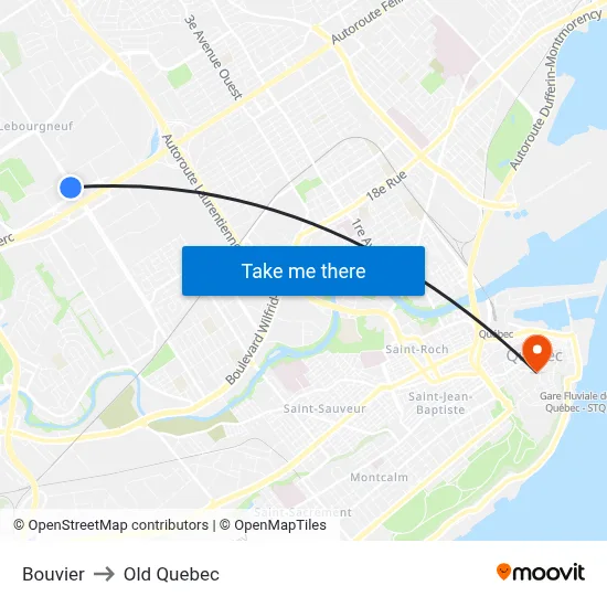 Bouvier to Old Quebec map