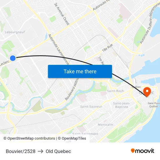 Bouvier/2528 to Old Quebec map