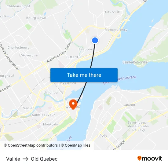 Vallée to Old Quebec map
