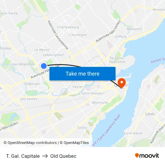 T. Gal. Capitale to Old Quebec map