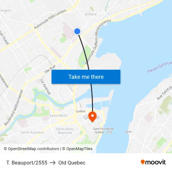 T. Beauport/2555 to Old Quebec map