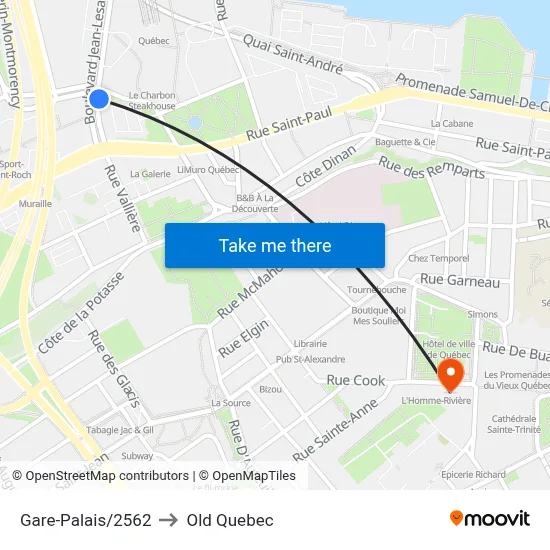 Gare-Palais/2562 to Old Quebec map