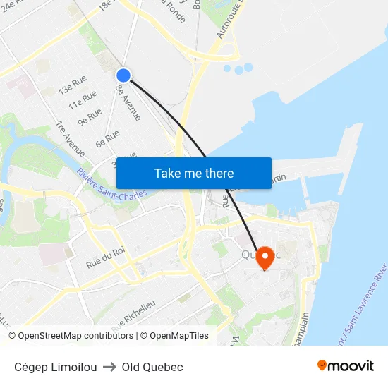 Cégep Limoilou to Old Quebec map