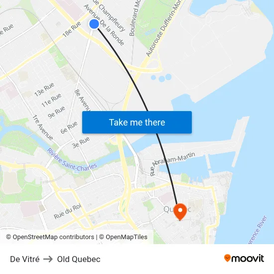 De Vitré to Old Quebec map