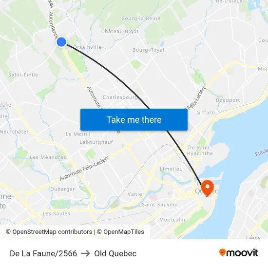 De La Faune/2566 to Old Quebec map