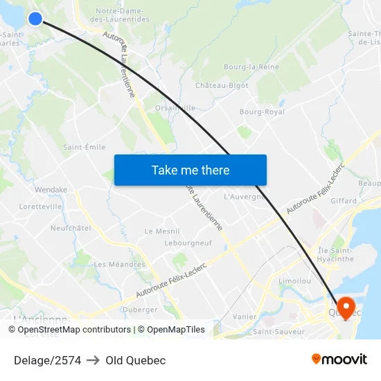 Delage/2574 to Old Quebec map