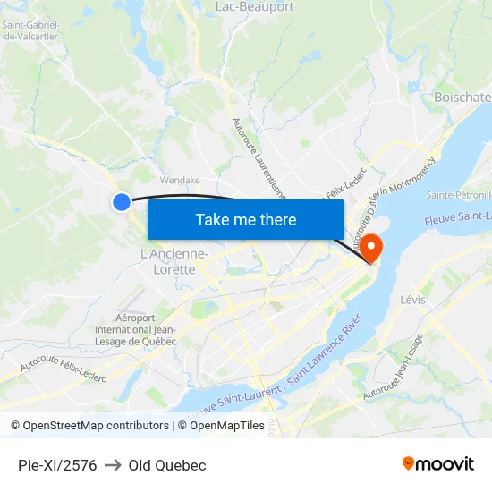 Pie-Xi/2576 to Old Quebec map
