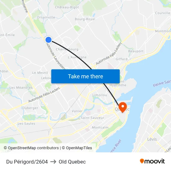 Du Périgord/2604 to Old Quebec map