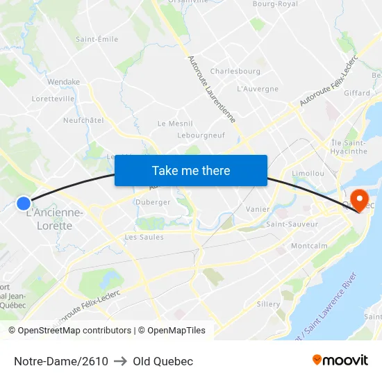 Notre-Dame/2610 to Old Quebec map
