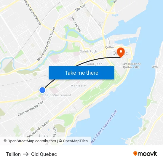 Taillon to Old Quebec map