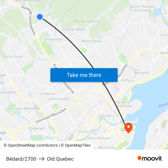 Bédard/2700 to Old Quebec map