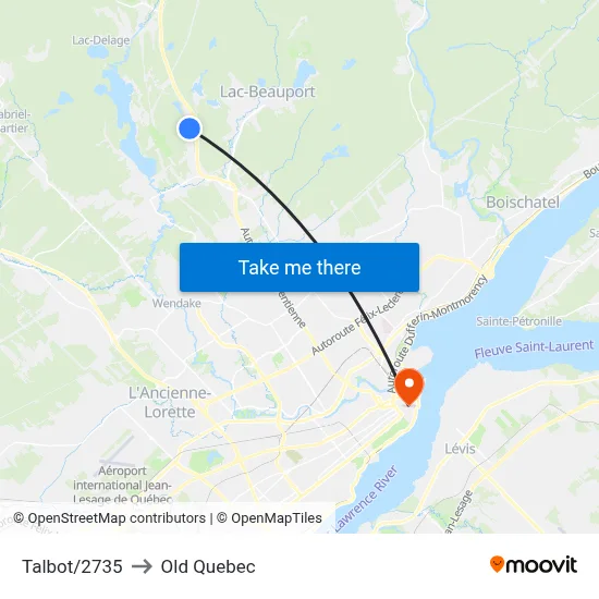 Talbot/2735 to Old Quebec map