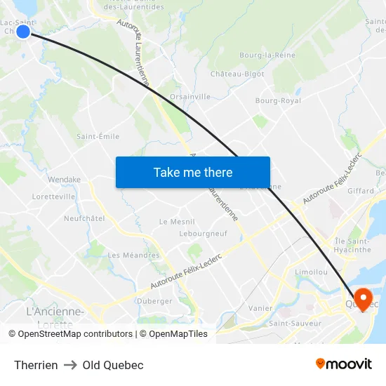Therrien to Old Quebec map
