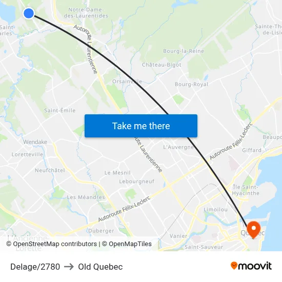 Delage/2780 to Old Quebec map