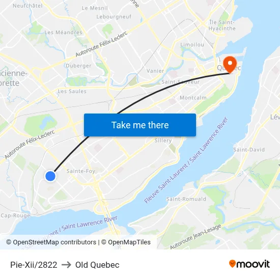 Pie-Xii/2822 to Old Quebec map