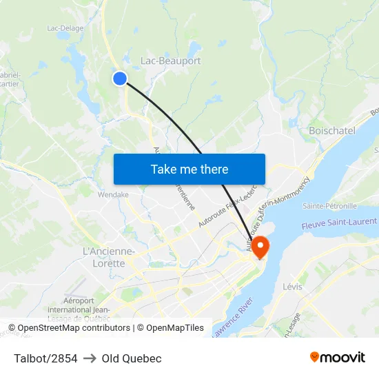 Talbot/2854 to Old Quebec map