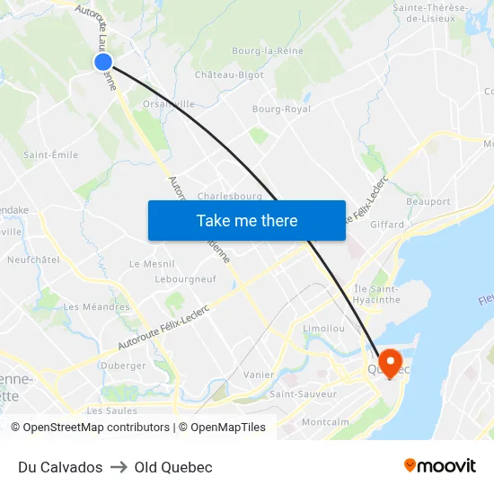 Du Calvados to Old Quebec map